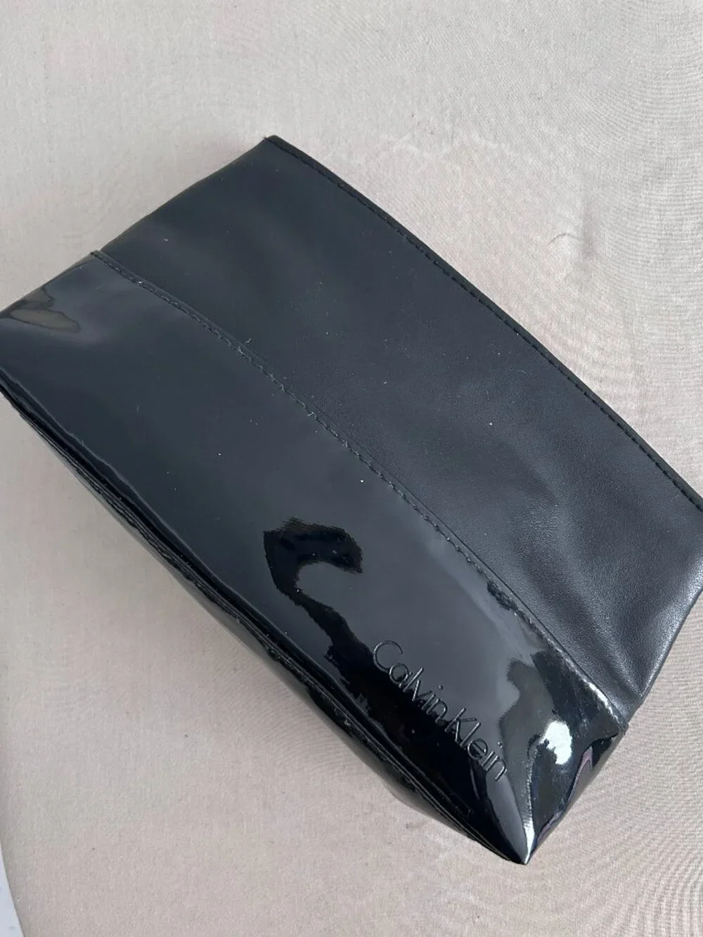 Calvin Klein Black Faux Leather Cosmetic/Make-Up Bag
